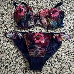 Victoria's Secret Pink and Blue bra and panties set 36dd large new with tags